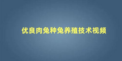 优良肉兔种兔养殖技术视频