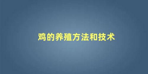 鸡的养殖方法和技术